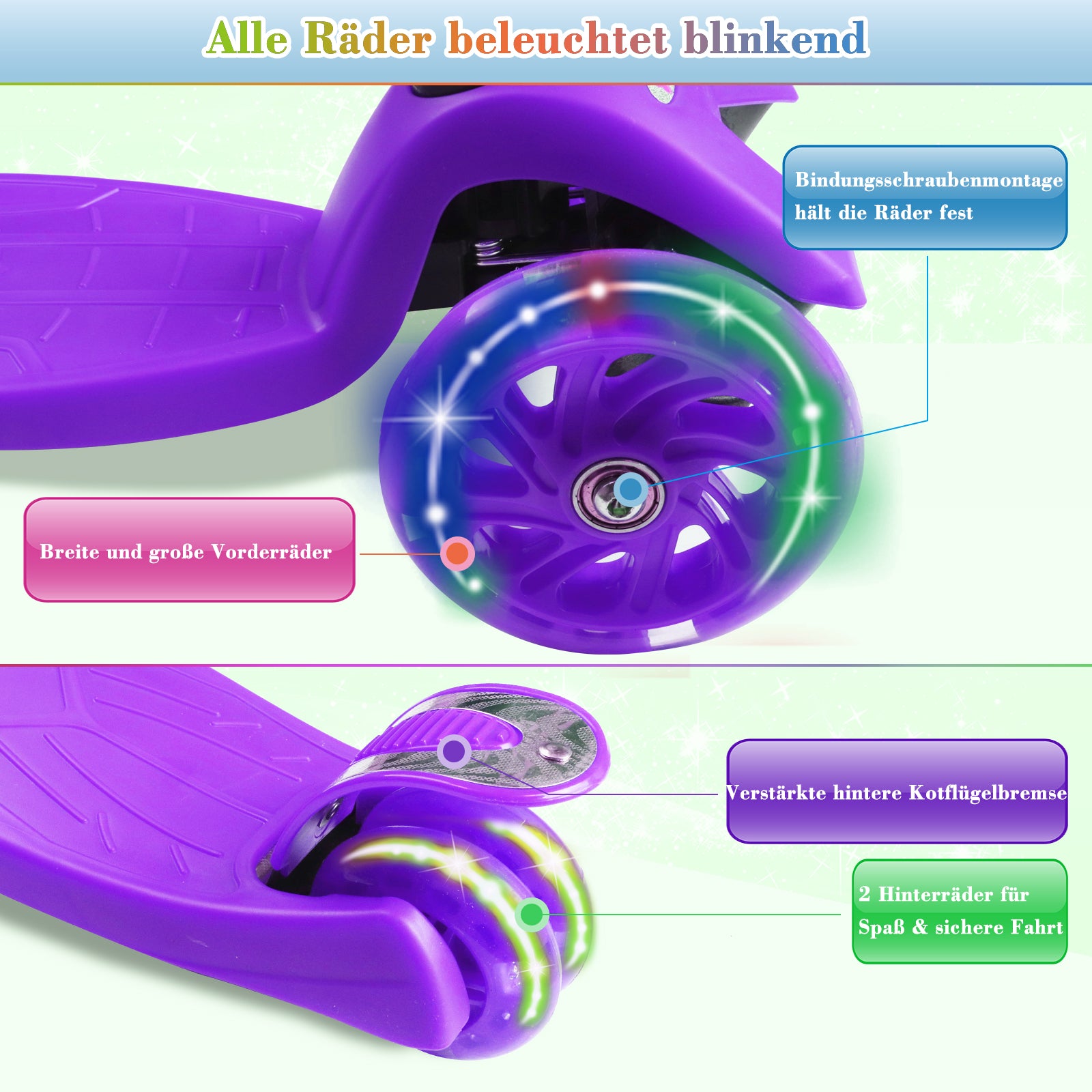 Kinder-Roller Mit 3 Blinkenden Led-LeuchträDern Lila – K400